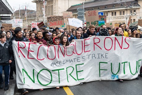 Switzerland Demonstration Climate Lausanne Mar Stock