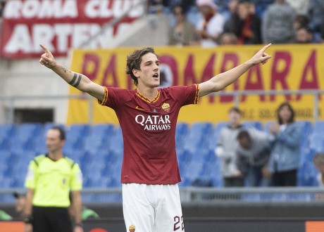 Romas Nicolo Zaniolo Celebrates After Scoring Editorial Stock Photo