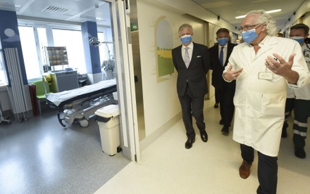 King Philippe Visit To Uz Brussel Hospital Brussels Belgium Apr