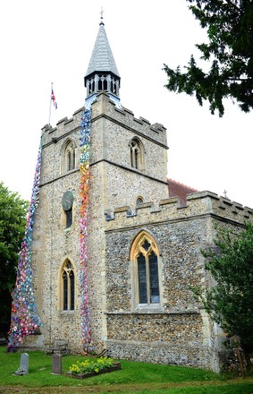 Church Festooned Knitted Flowers Created By Editorial Stock Photo