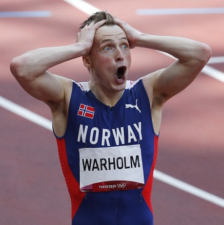 Norways Karsten Warholm Celebrates Winning Gold Editorial Stock Photo