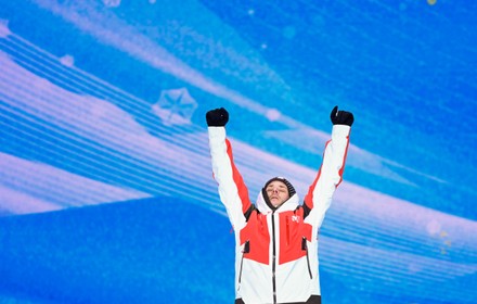 Silver Medallist Austrias Manuel Fettner Reacts Editorial Stock Photo