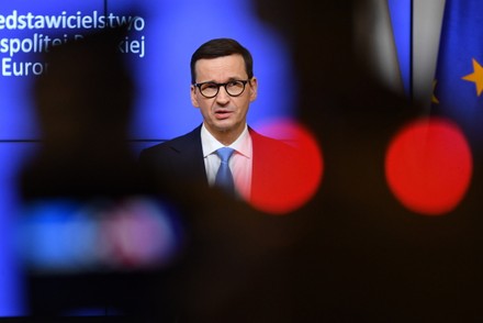 Polish Prime Minister Mateusz Morawiecki Speaks Editorial Stock Photo