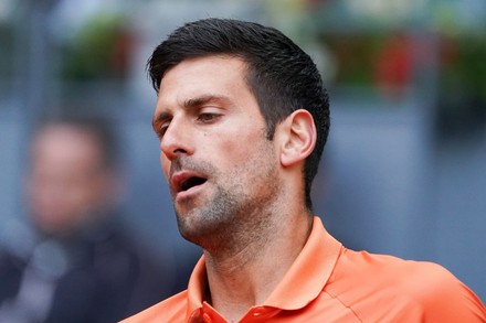 Novak Djokovic Of Serbia Plays Against Gael Monfils In Madrid Spain