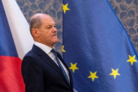 German Chancellor Olaf Scholz Arrives Joint Editorial Stock Photo