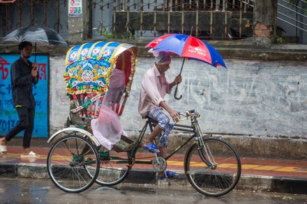 Rickshaw Puller Holds His Umbrella During Editorial Stock Photo Stock