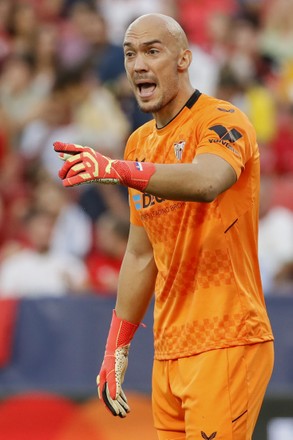 Sevillas Goalkeeper Marko Dmitrovic Reacts During Editorial Stock Photo