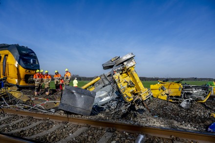 Voorschoten Prorail Employees Investigating Train Overhead Editorial