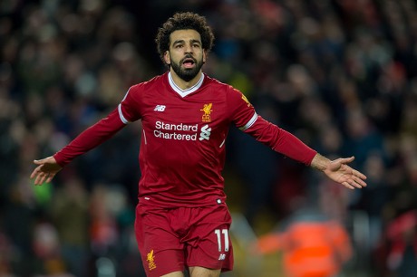 Liverpools Mohamed Salah Celebrates Scoring His Editorial Stock Photo