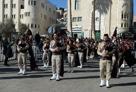 Palestinian Bagpipe Band Parades During Orthodox Editorial Stock Photo