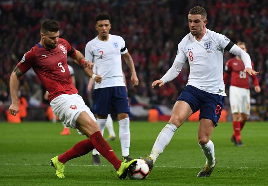 Englands Jordan Henderson R Ondrej Celustka Editorial Stock Photo