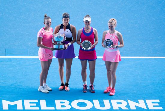 Winners Belgiums Elise Mertens St Lbelarus Aryna Editorial Stock Photo