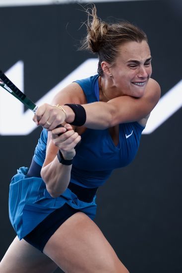 Aryna Sabalenka Belarus Hits Backhand During Editorial Stock Photo