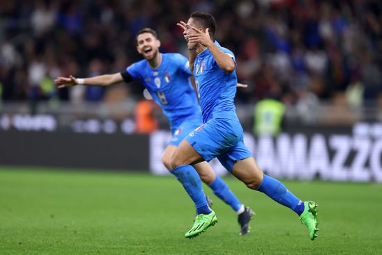 Giacomo Raspadori Italy Celebrates After Scoring Editorial Stock Photo