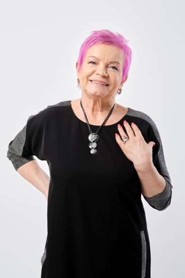 Positive Old Woman Short Pink Hair Editorial Stock Photo Stock Image