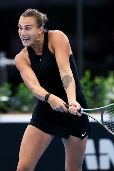 Aryna Sabalenka Belarus Hits Backhand During Editorial Stock Photo