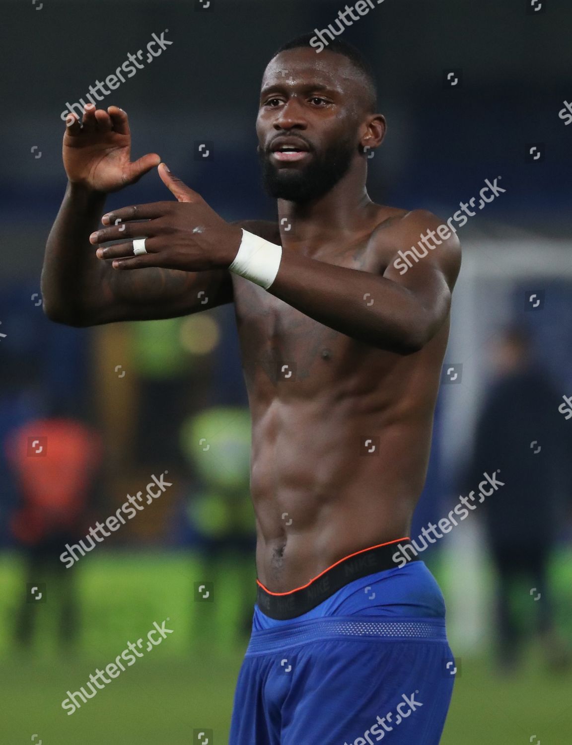 Shirtless Antonio Rudiger Chelsea Acknowledges Fans Editorial Stock