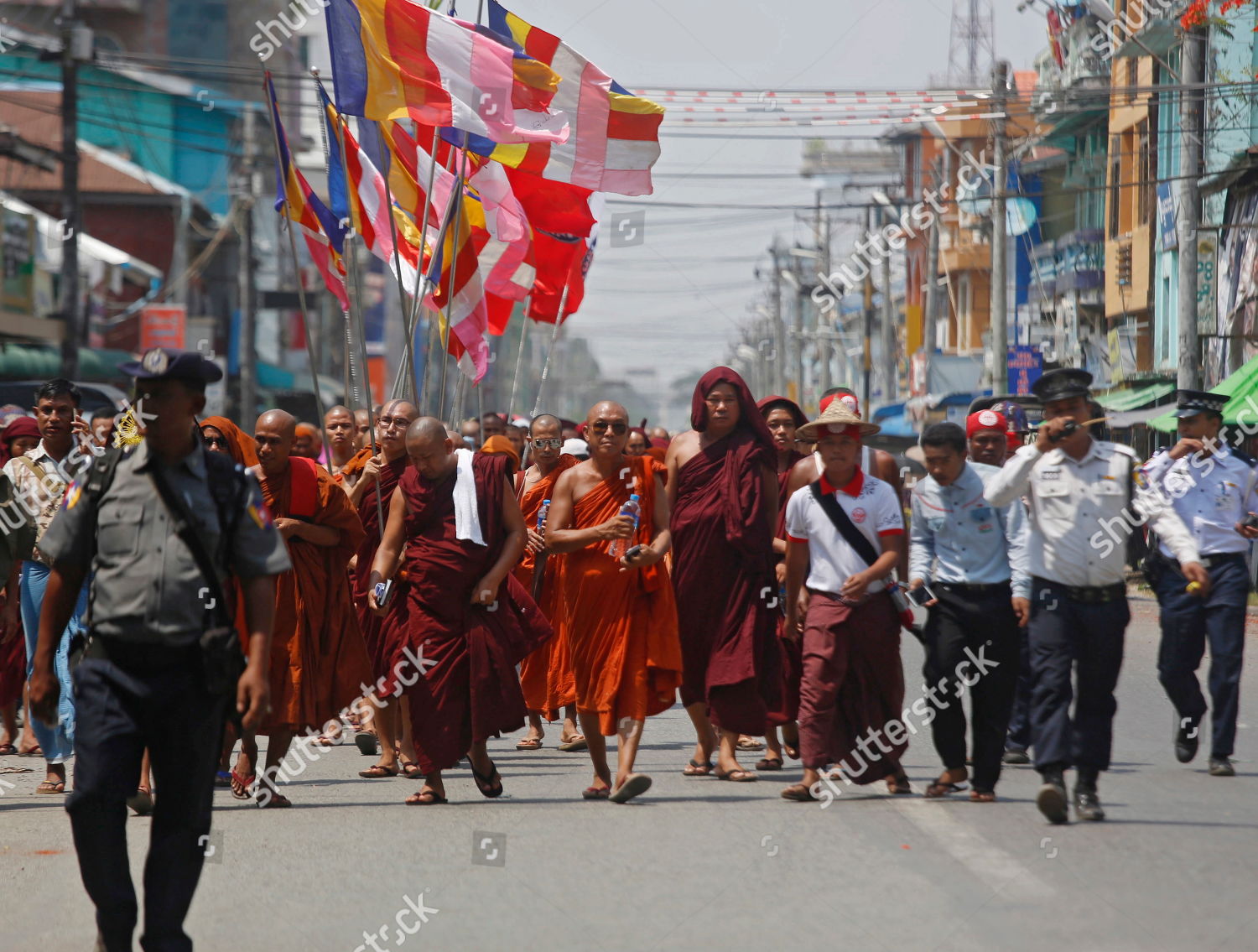 Rakhine Buddhist Monks Hold Flags March Editorial Stock Photo Stock