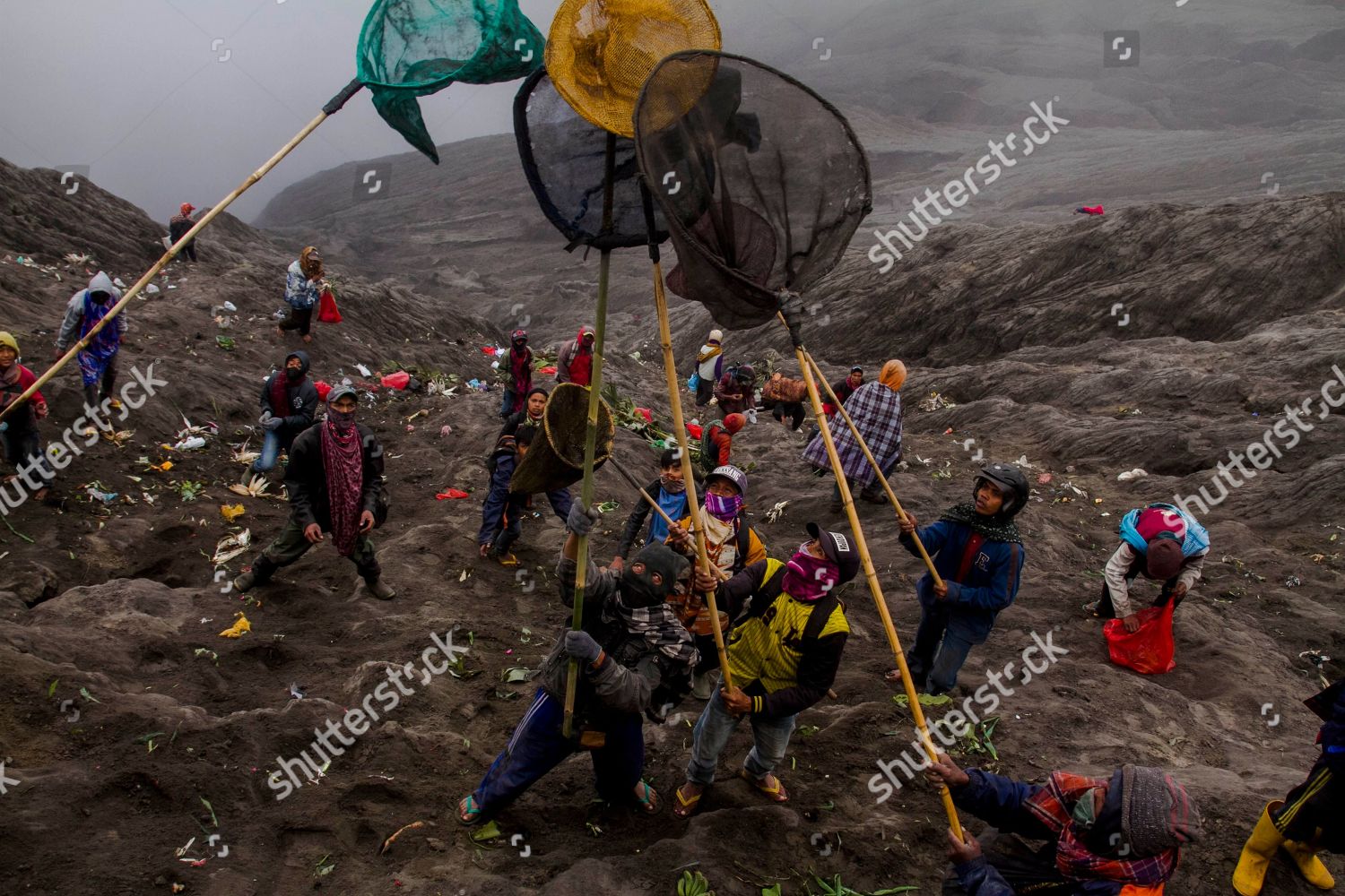 Indonesian Villagers Try Catch Offerings Thrown Editorial Stock Photo