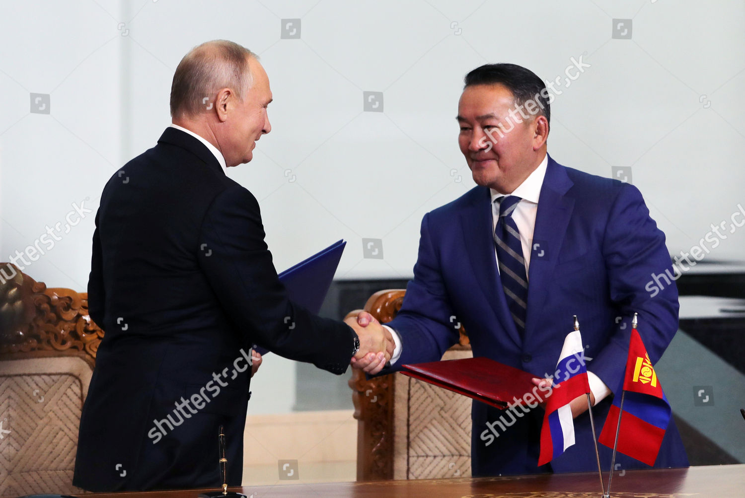 Russian President Vladimir Putin L Mongolian Editorial Stock Photo