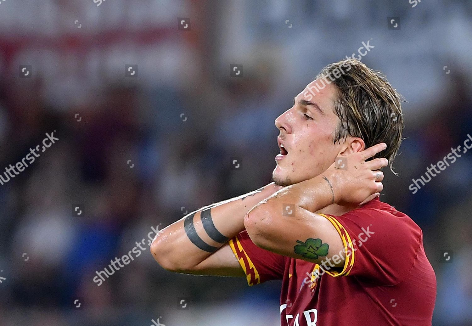 Romas Nicolo Zaniolo Reacts During Italian Editorial Stock Photo