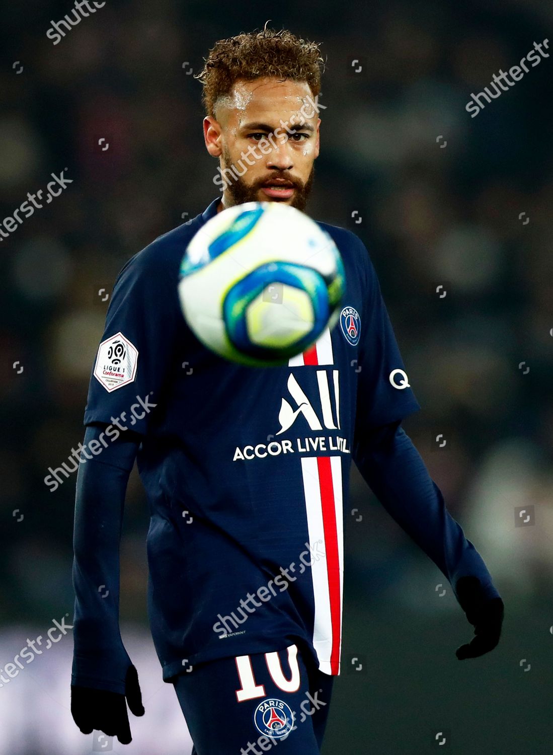 Paris Saintgermains Neymar Reacts During French Editorial Stock Photo