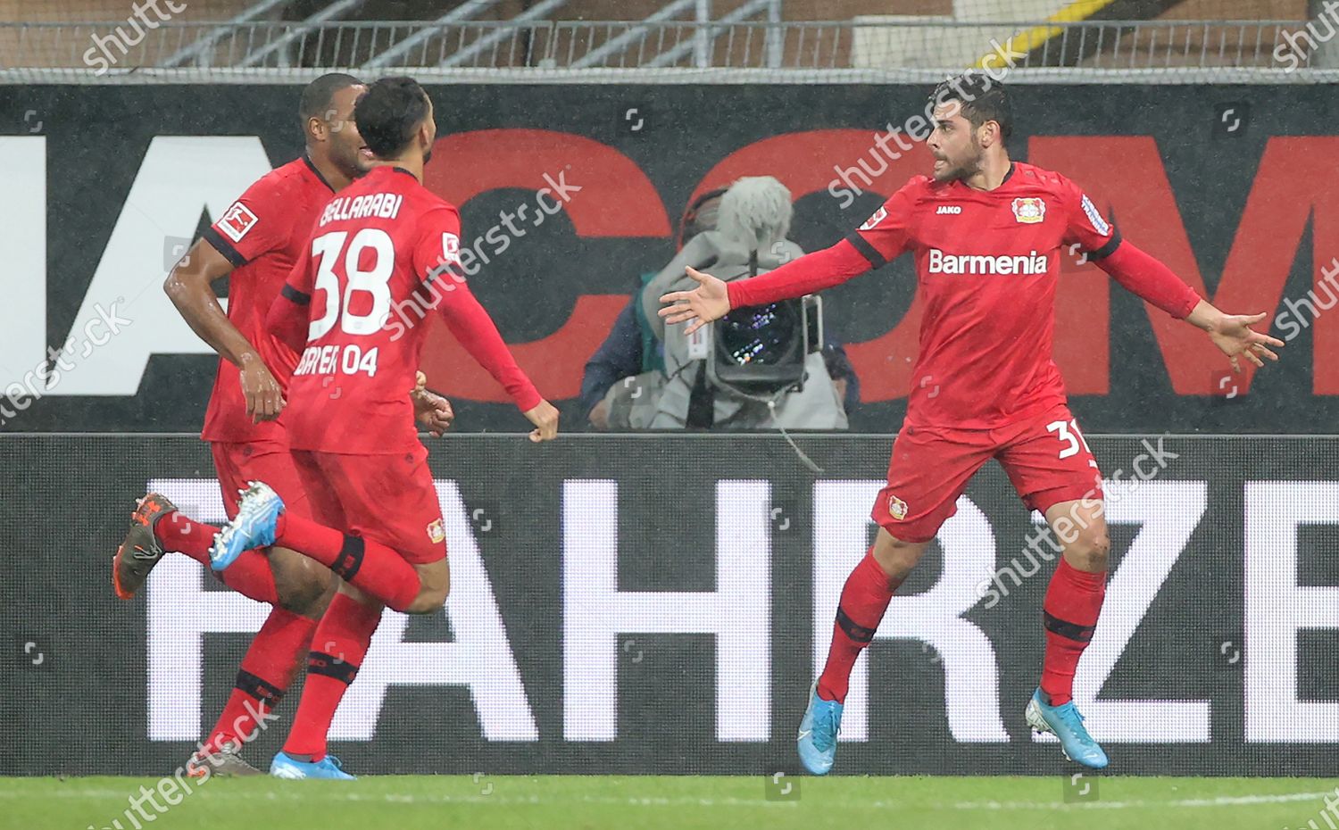 Leverkusens Kevin Volland R Celebrates Scoring Editorial Stock Photo