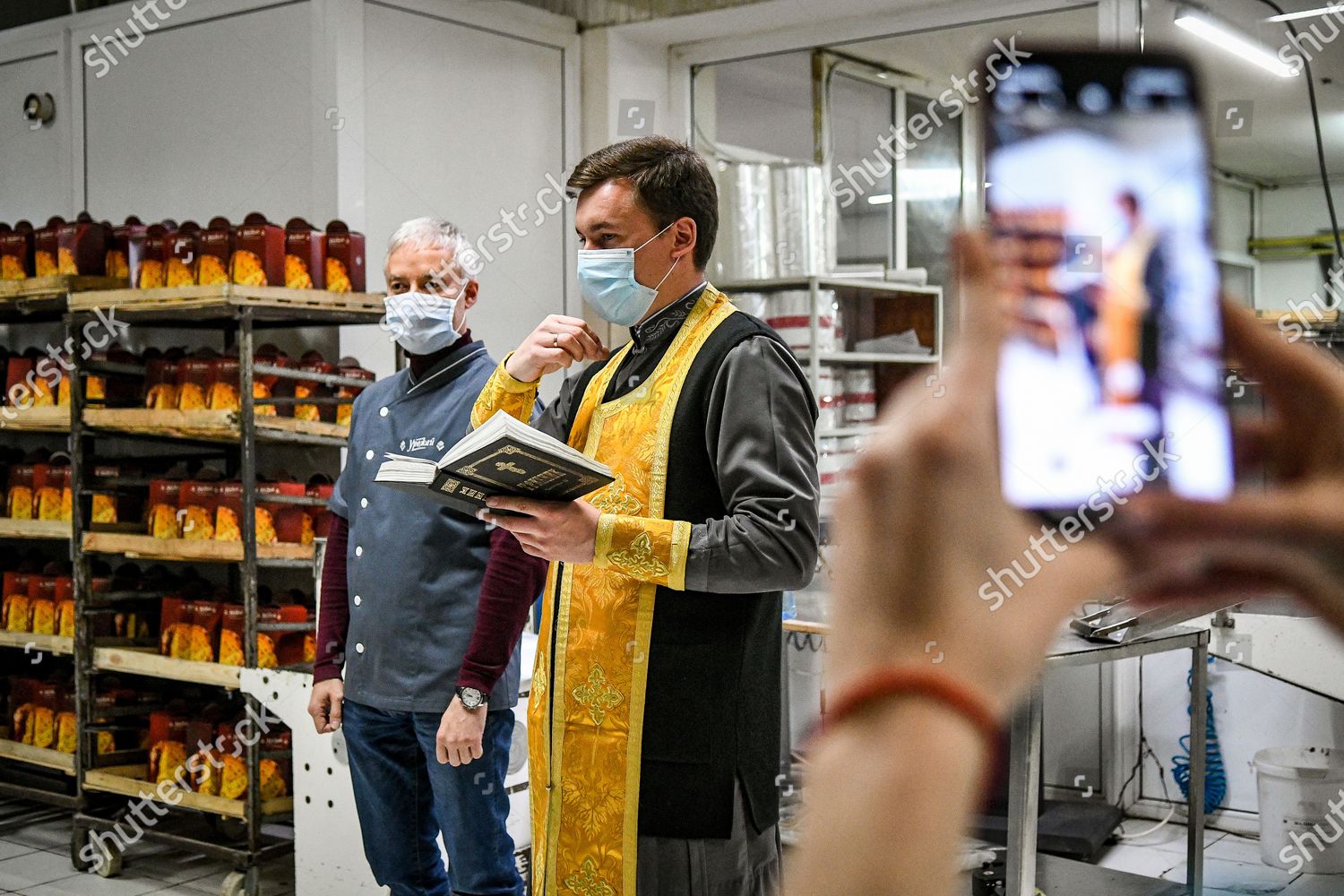 Priest Consecrates Easter Cakes On Premises Editorial Stock Photo