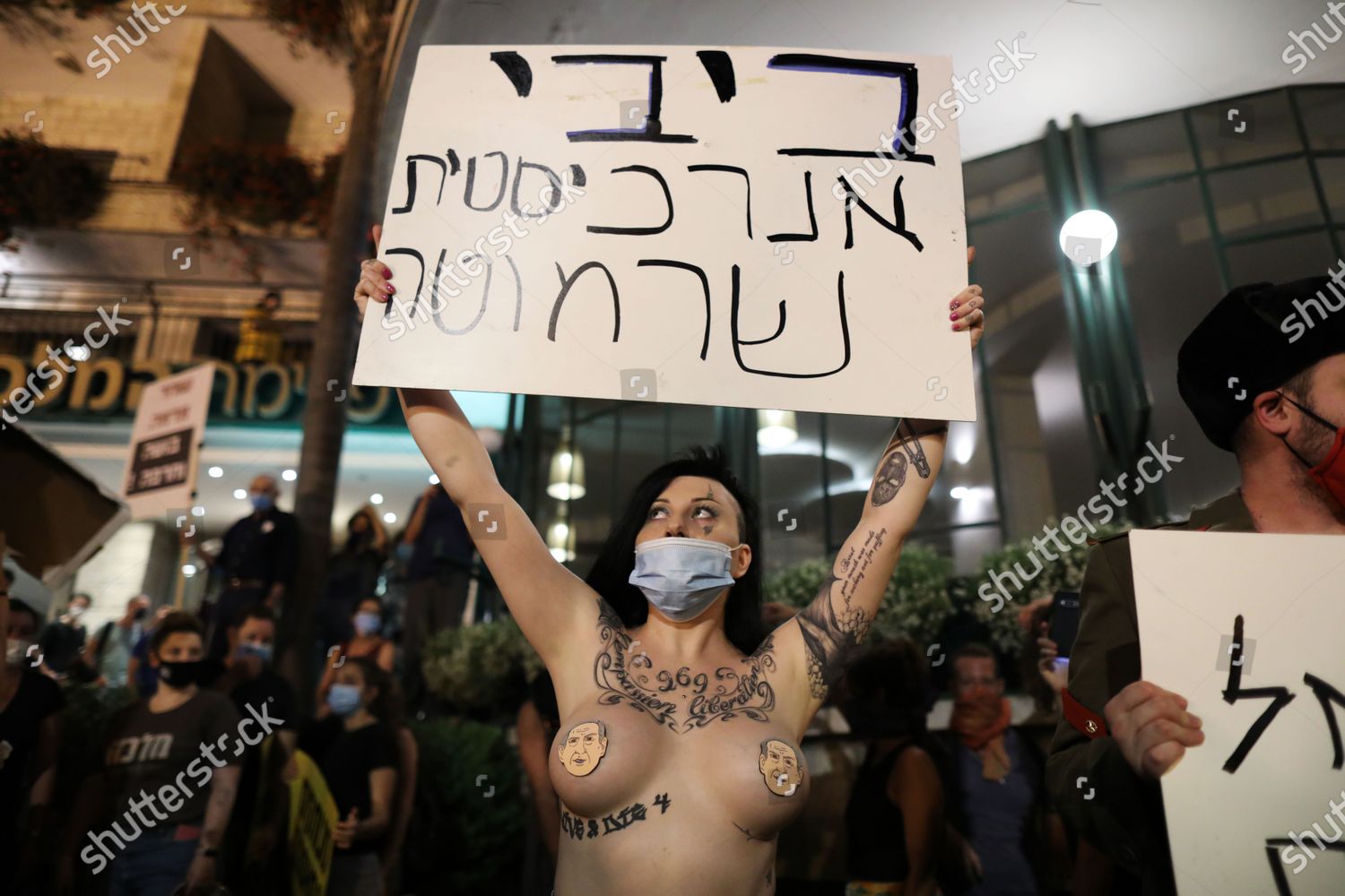 Half Naked Protester Wearing Only Netanyahus Editorial Stock Photo