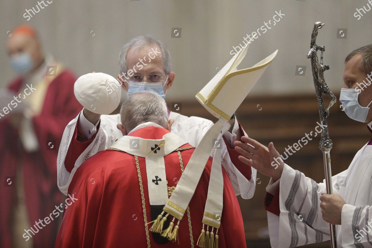 Monsignor Guido Marini Helps Pope Francis Editorial Stock Photo Stock