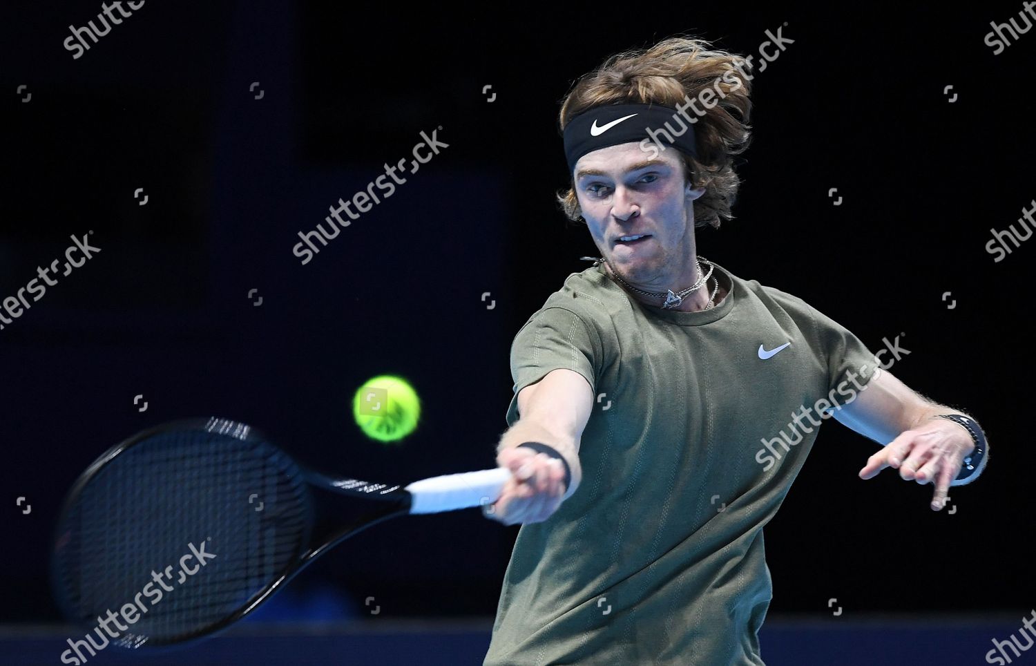 Russias Andrey Rublev Returns Stefanos Tsitsipas Editorial Stock Photo