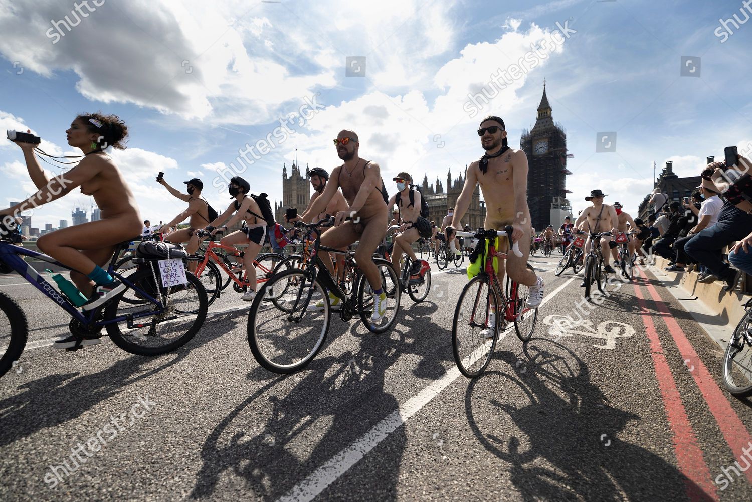 Naked Cyclists Cross Westminster Bridge They Editorial Stock Photo