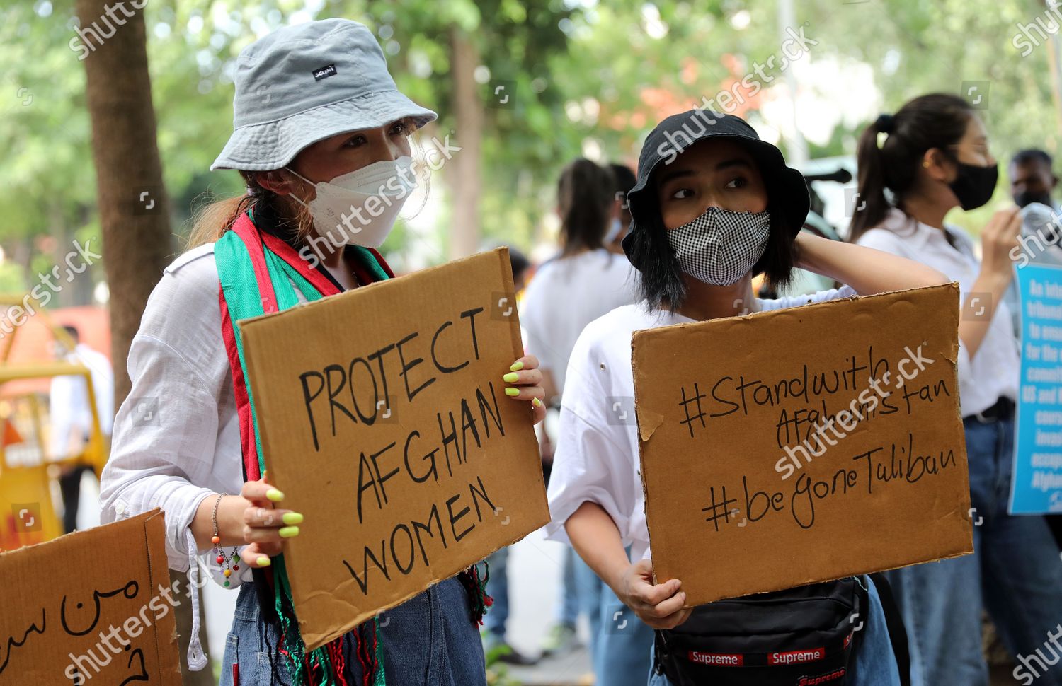 Afghan Female Refugees Hold Placards They Editorial Stock Photo Stock