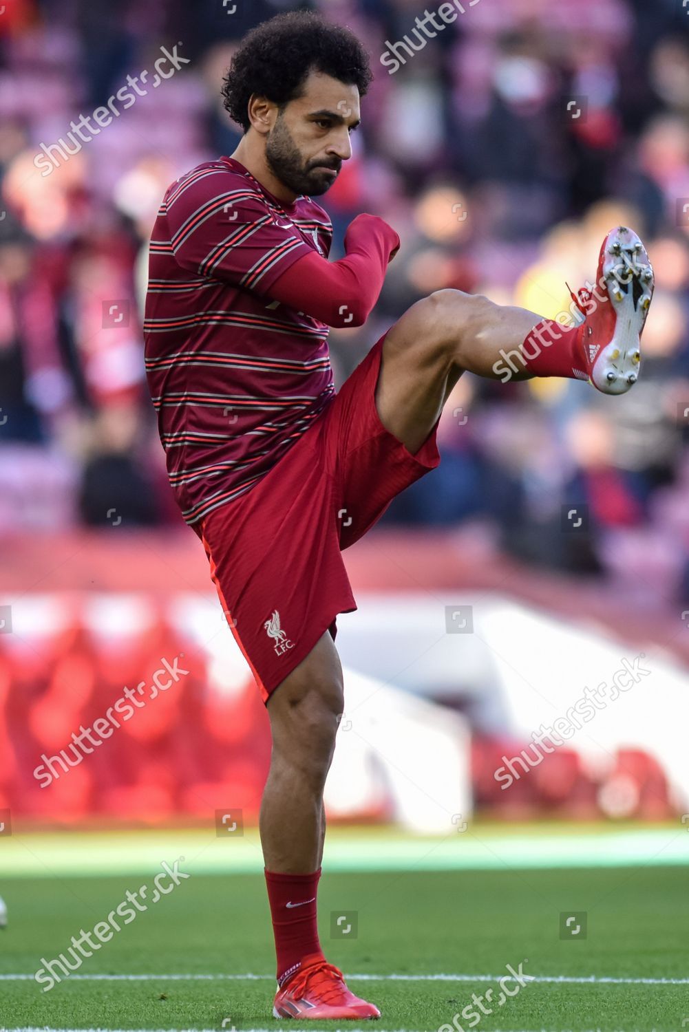 Liverpools Mohamed Salah Warms Ahead Match Editorial Stock Photo