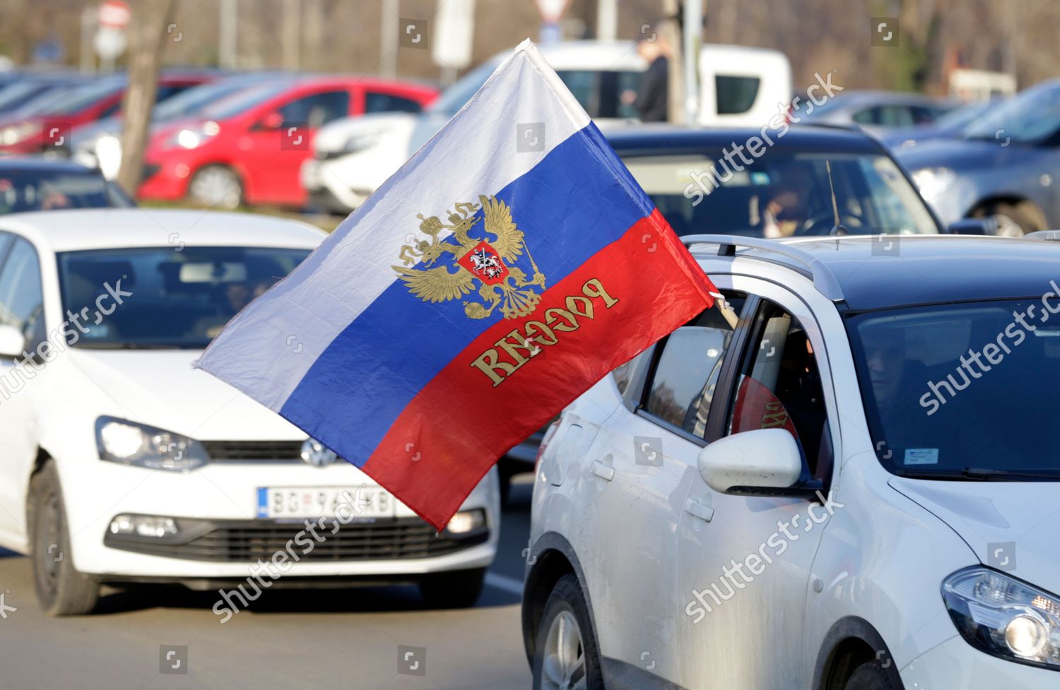 Motorist Waves Russian Flag During Prorussia Editorial Stock Photo