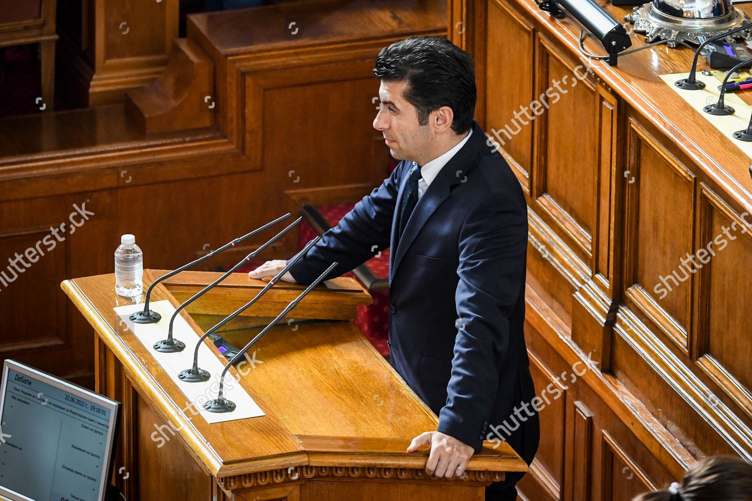 Bulgarian Prime Minister Kiril Petkov Gives Editorial Stock Photo