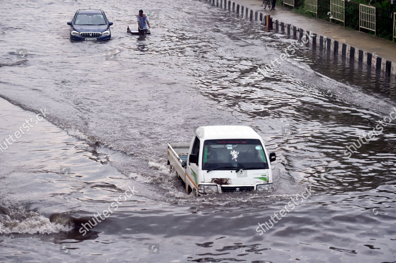 Vehicle Wades Through Waterlogged Stretch Nh24 Editorial Stock Photo