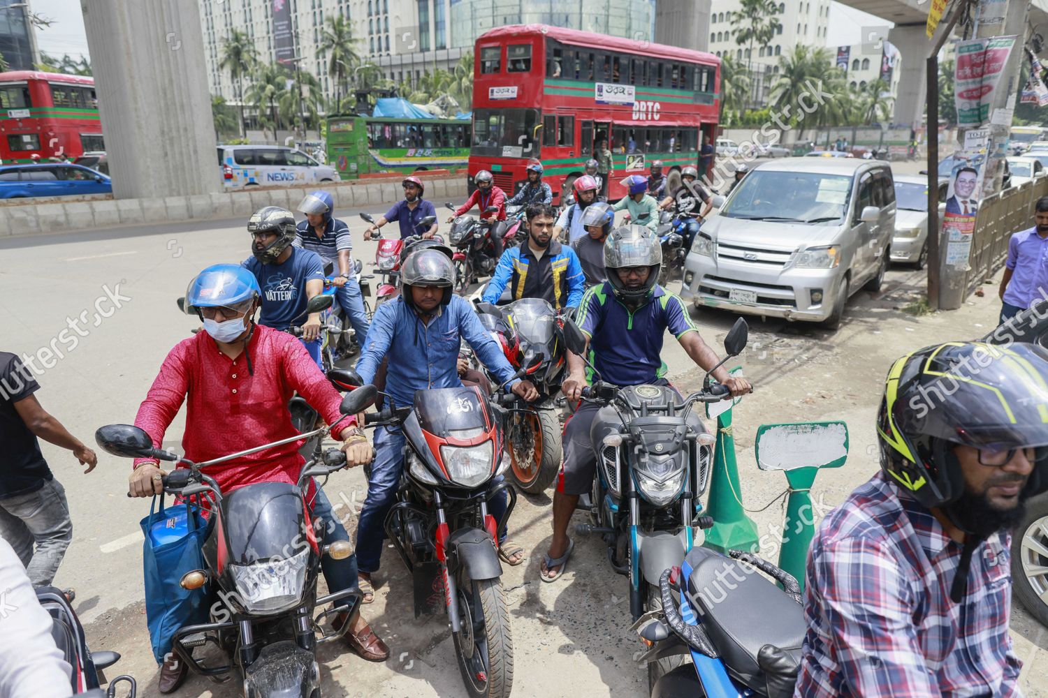 Bikers Wait Queue Get Fuel Gas Editorial Stock Photo Stock Image