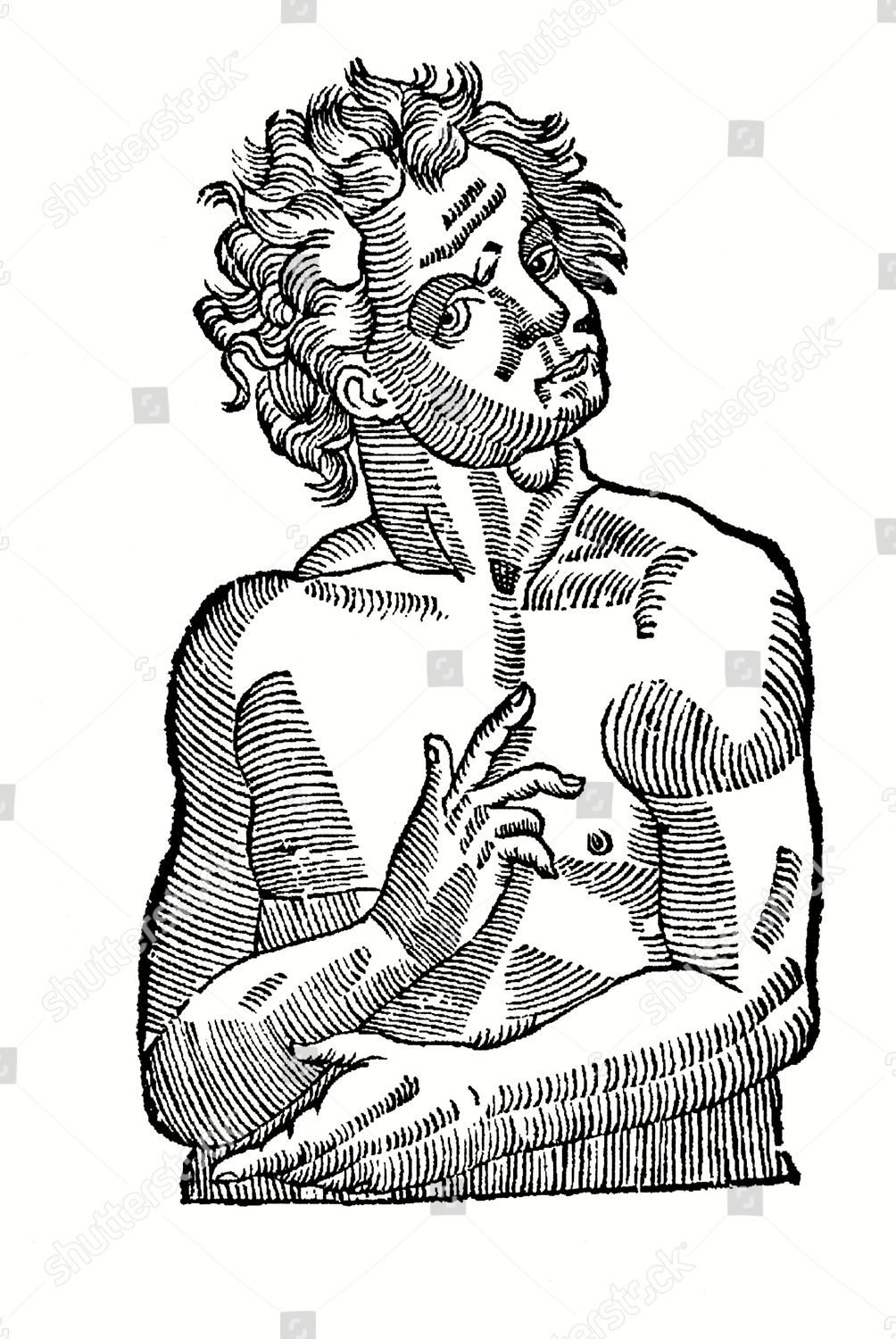 Woodcut Pagodus Chinensis Naked Torso Man Editorial Stock Photo Stock