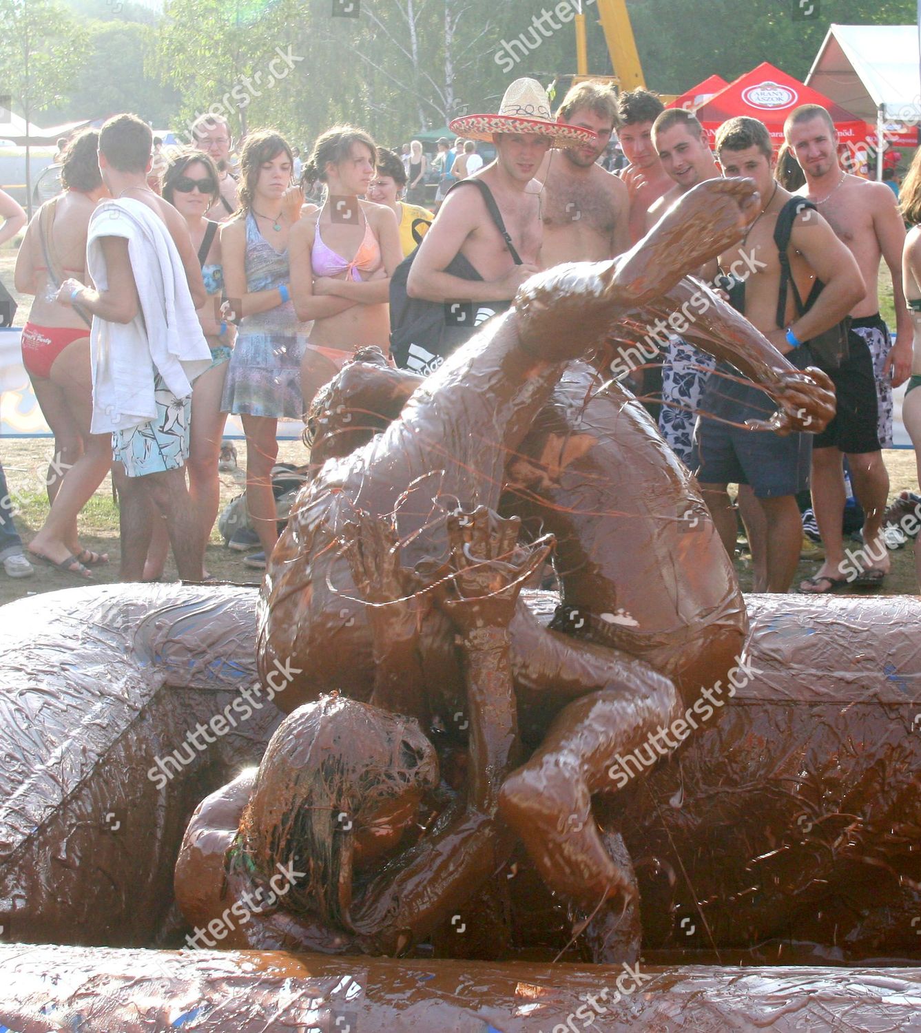 Festival Goers Wrestling Chocolate Sziget Festival Editorial Stock