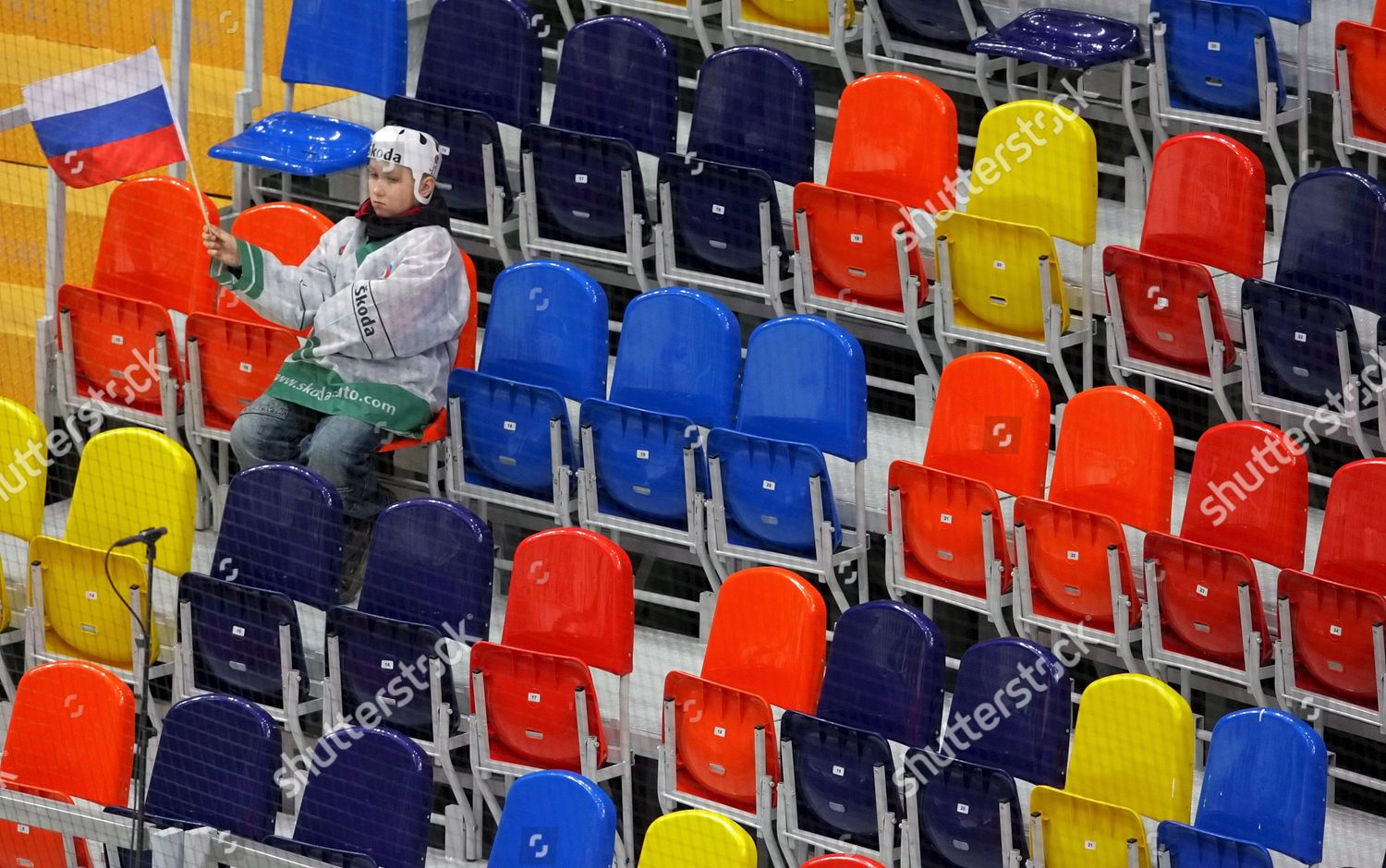 Lone Fan Waves Russian Flag During Editorial Stock Photo Stock Image