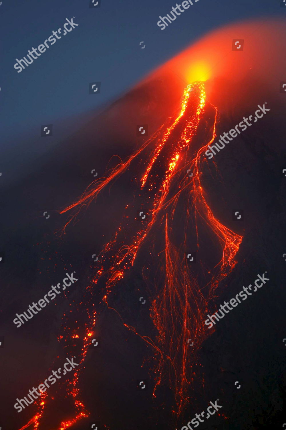 Lava Cascades Down Slope Mayon Volcano Editorial Stock Photo Stock