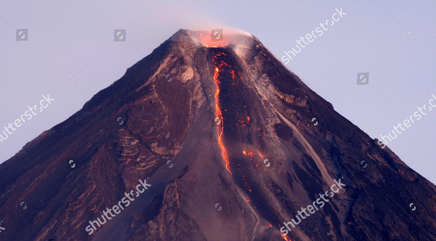 Lava Cascades Down Slopes Mayon Volcano Editorial Stock Photo Stock