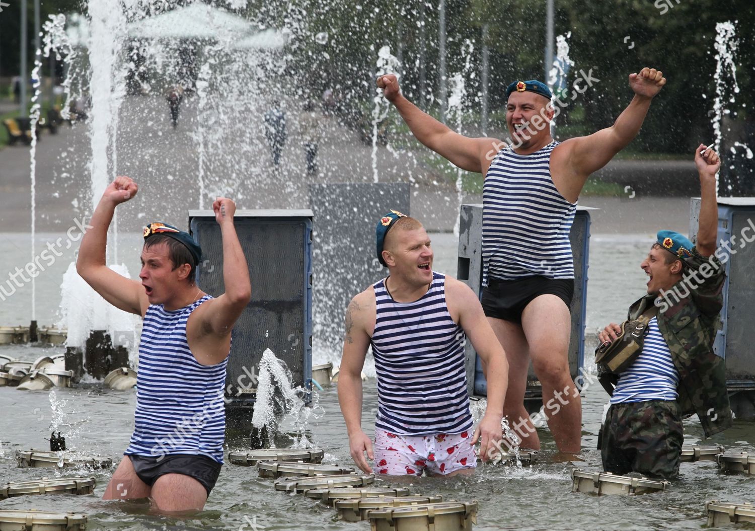 Russian Paratroopers Frolic Fountain During Russian Editorial Stock