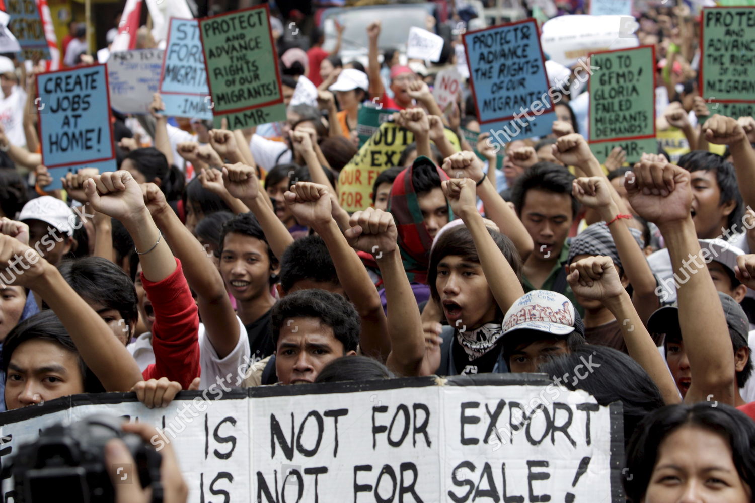 Filipino Foreigner Protesters Raise Their Fists Editorial Stock Photo