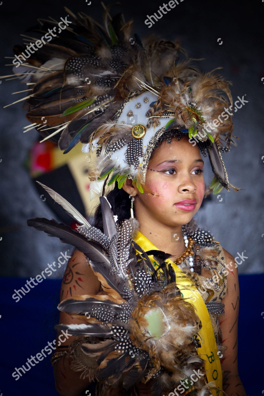 Girl Wears Indigenous Costume During Celebrations Editorial Stock Photo