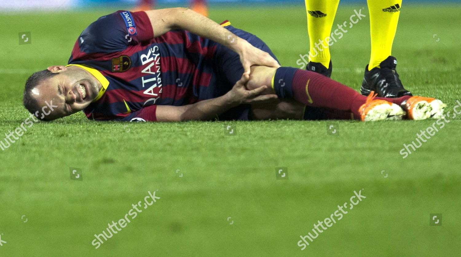 Fc Barcelonas Midfielder Andres Iniesta Injured Editorial Stock Photo