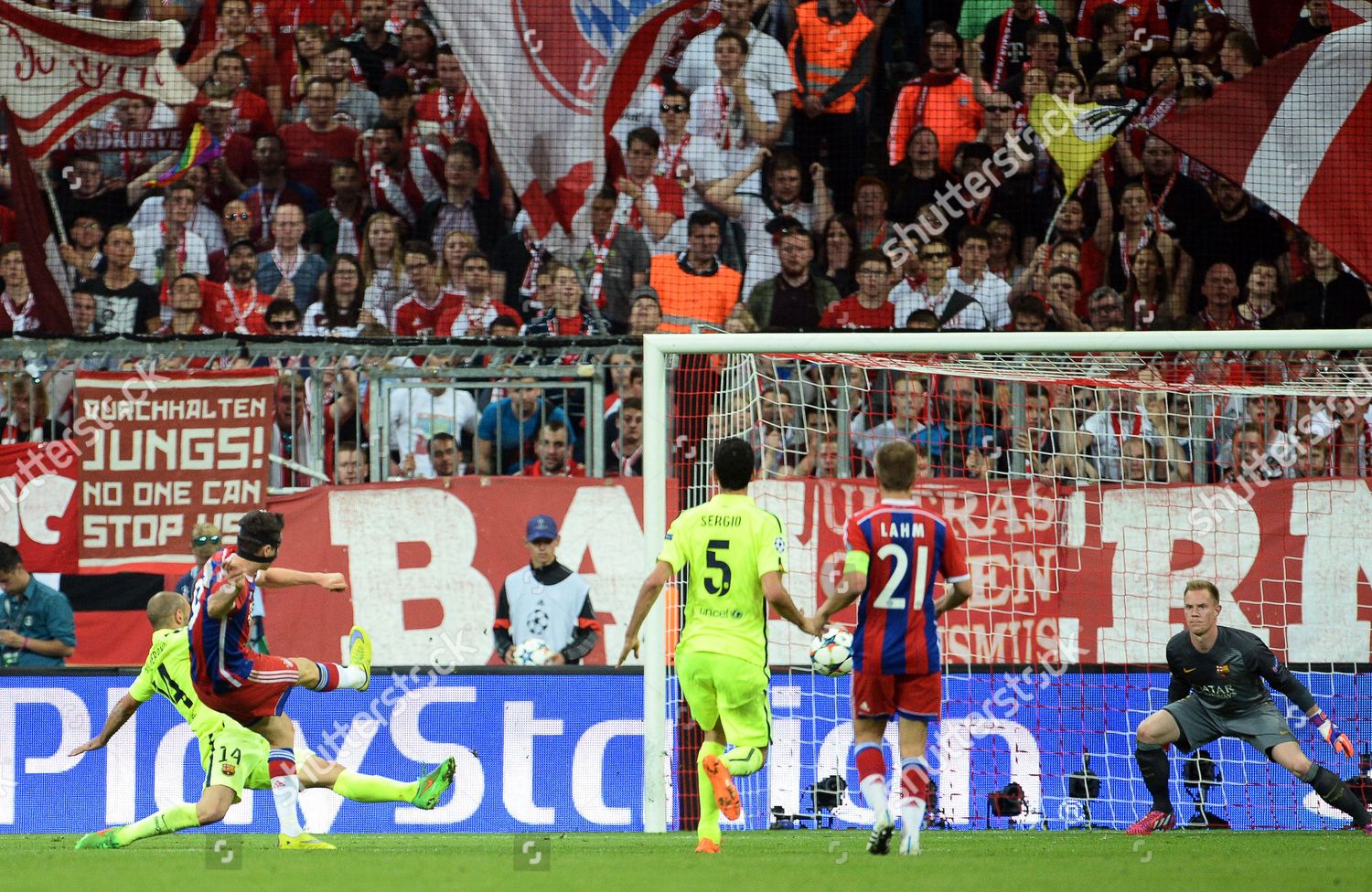 Bayern Munichs Robert Lewandowski L Scores Editorial Stock Photo