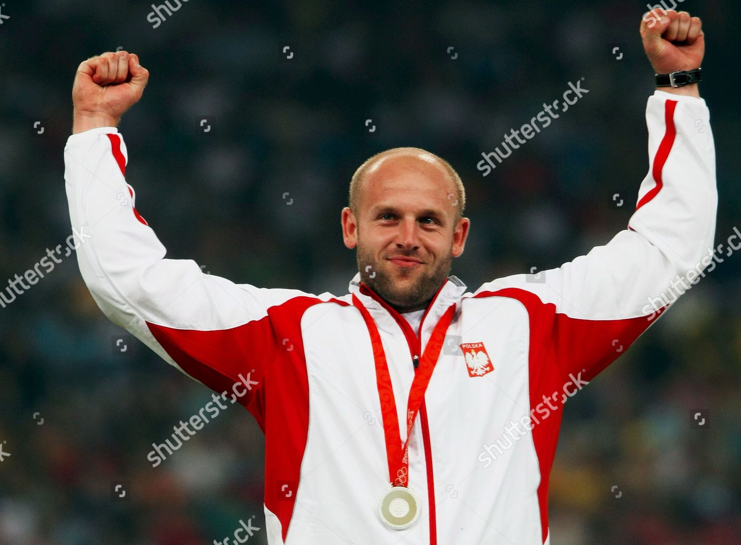 Silver Medalist Piotr Malachowski Poland Celebrates Editorial Stock