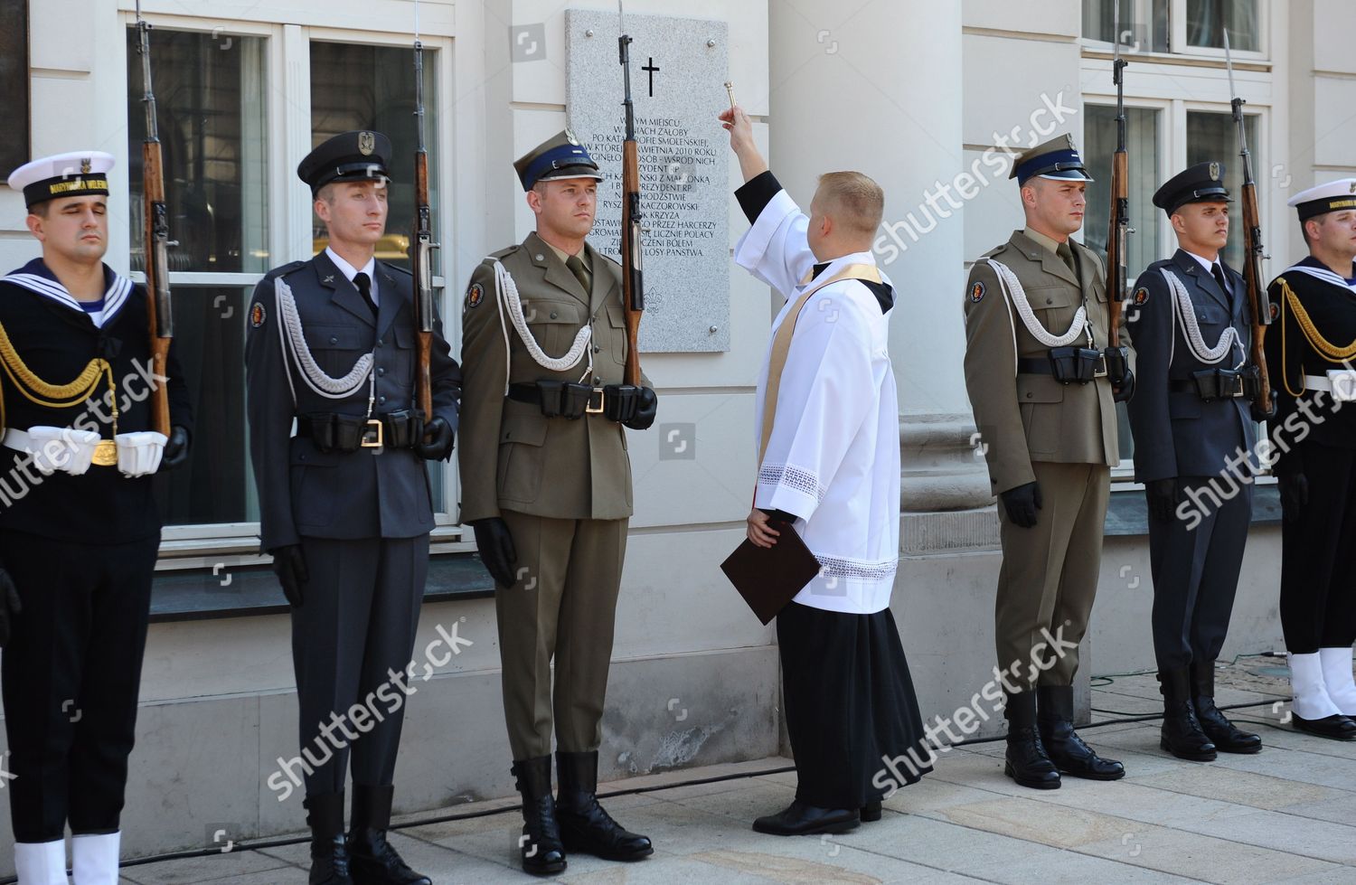 Priest Consecrates Commemorative Plaque Victims 10 Editorial Stock